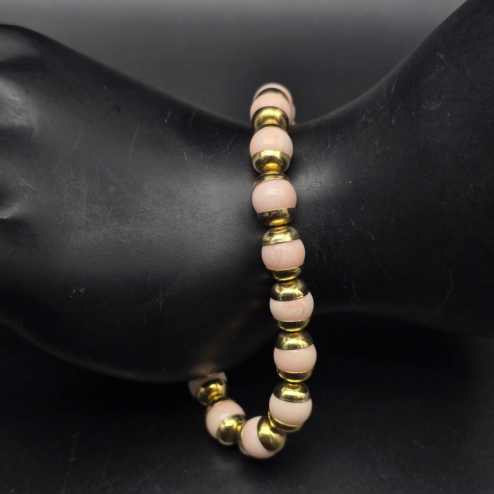 Avon 1984 Soft Blush Bracelet Beaded Gold Tone Pink Vintage Jewelry